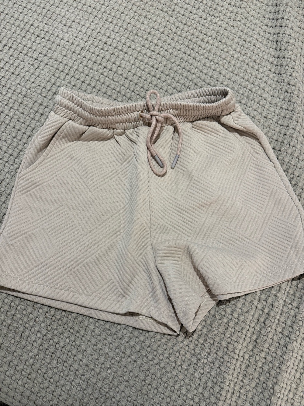Allie Rose tan quilted drawstring shorts